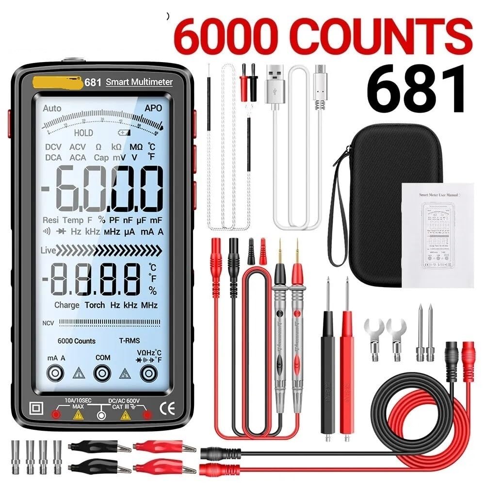 Multímetro profesional Digital recargable 681, probador de voltaje sin contacto, medidor de voltaje CA/CC, probador de corriente con pantalla LCD(681 black pro)