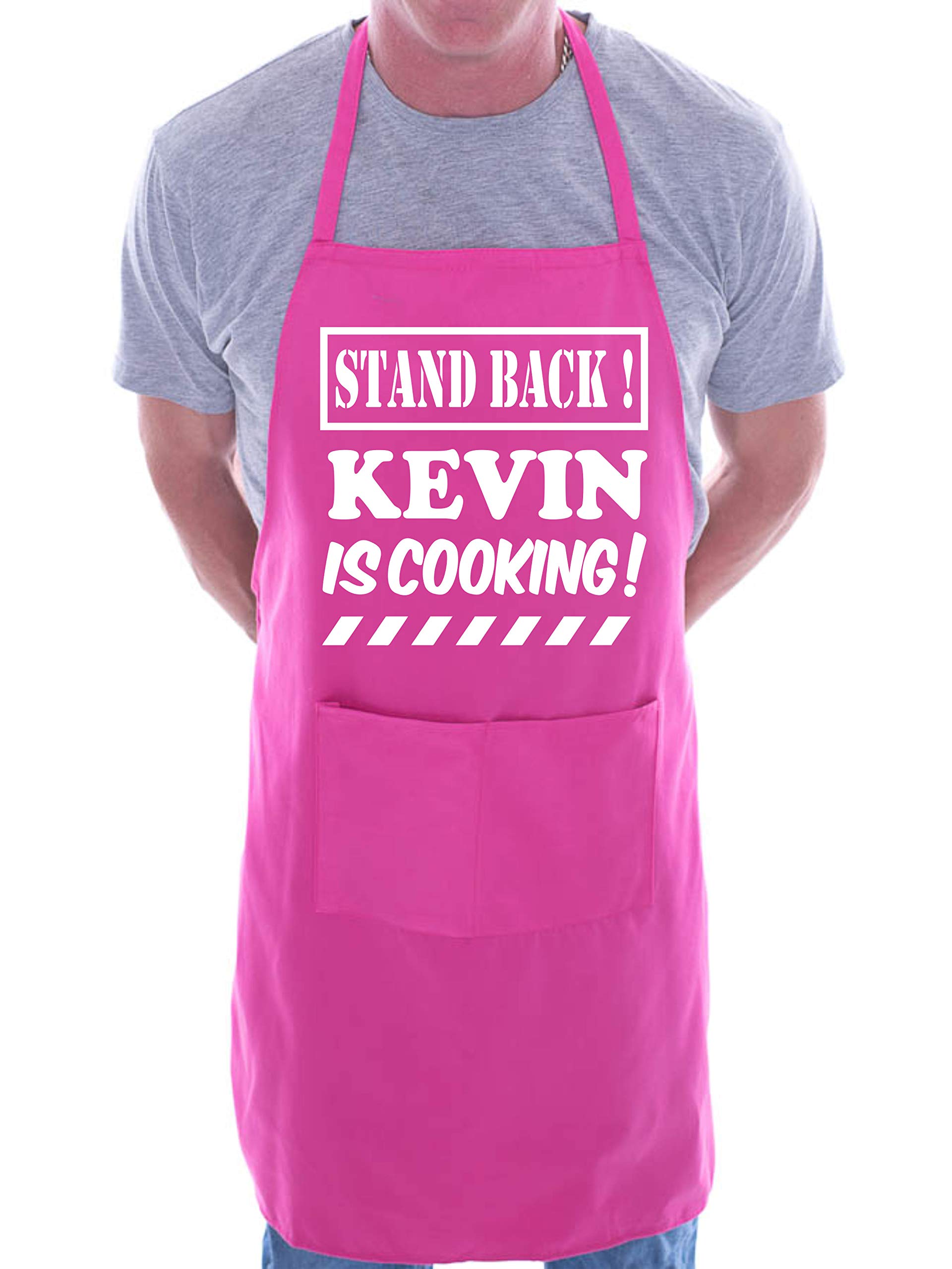 Print4U Stand Back Kevin Is Cooking Name Customised Apron Pink