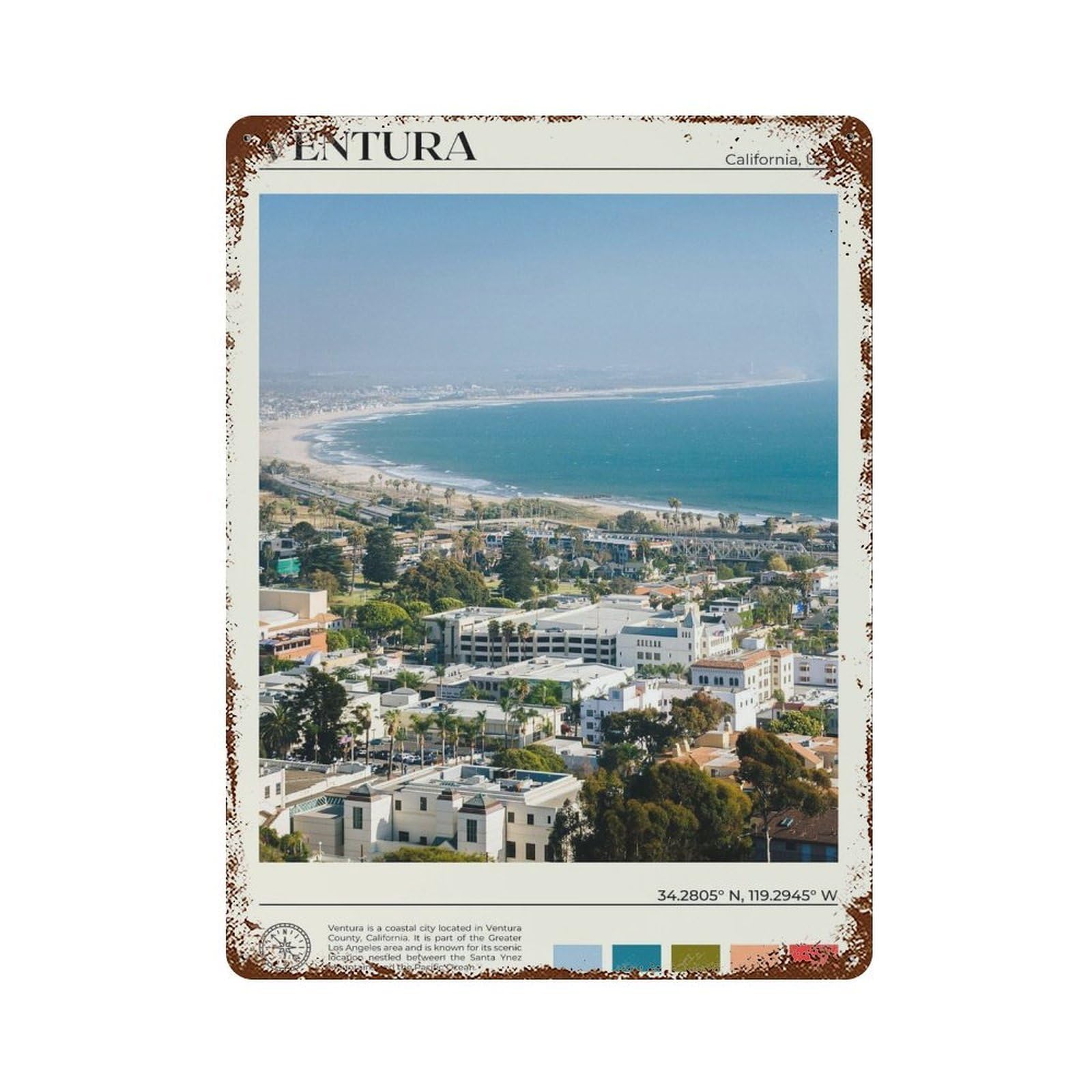 xiaoxiaoshen Real Photo Ventura Decor California Wall Decor Art Metal Tin Poster Modern Home Decor Art Home Bar Shop Decorations Vintage Sign 40x30cm