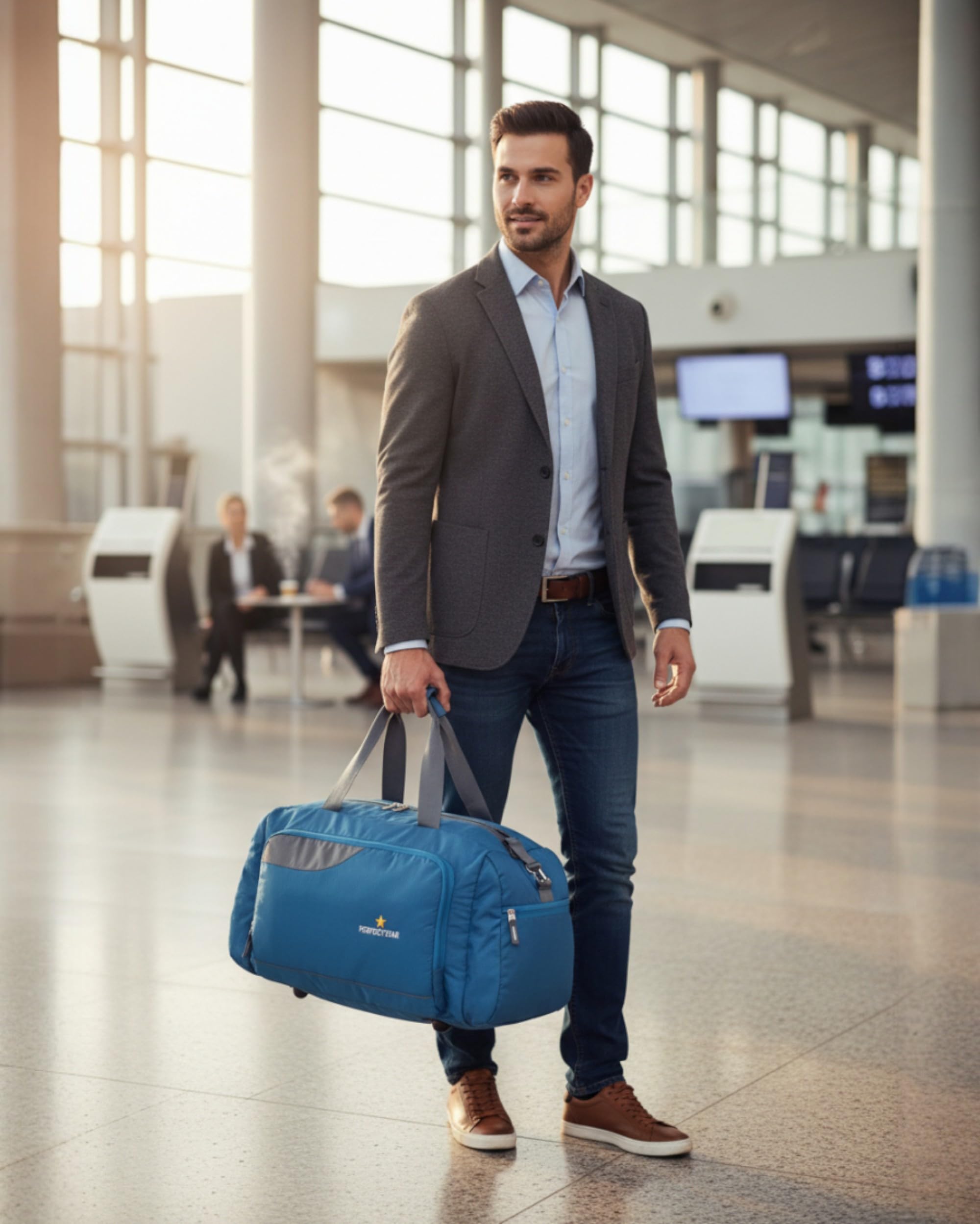 35L Hand Duffle Bags for Travelling 53x23x34 cm, Travel Bag with Multiple Compartments Duffle Bags Gym Bag for Men (Teal Blue Grey)-image-19
