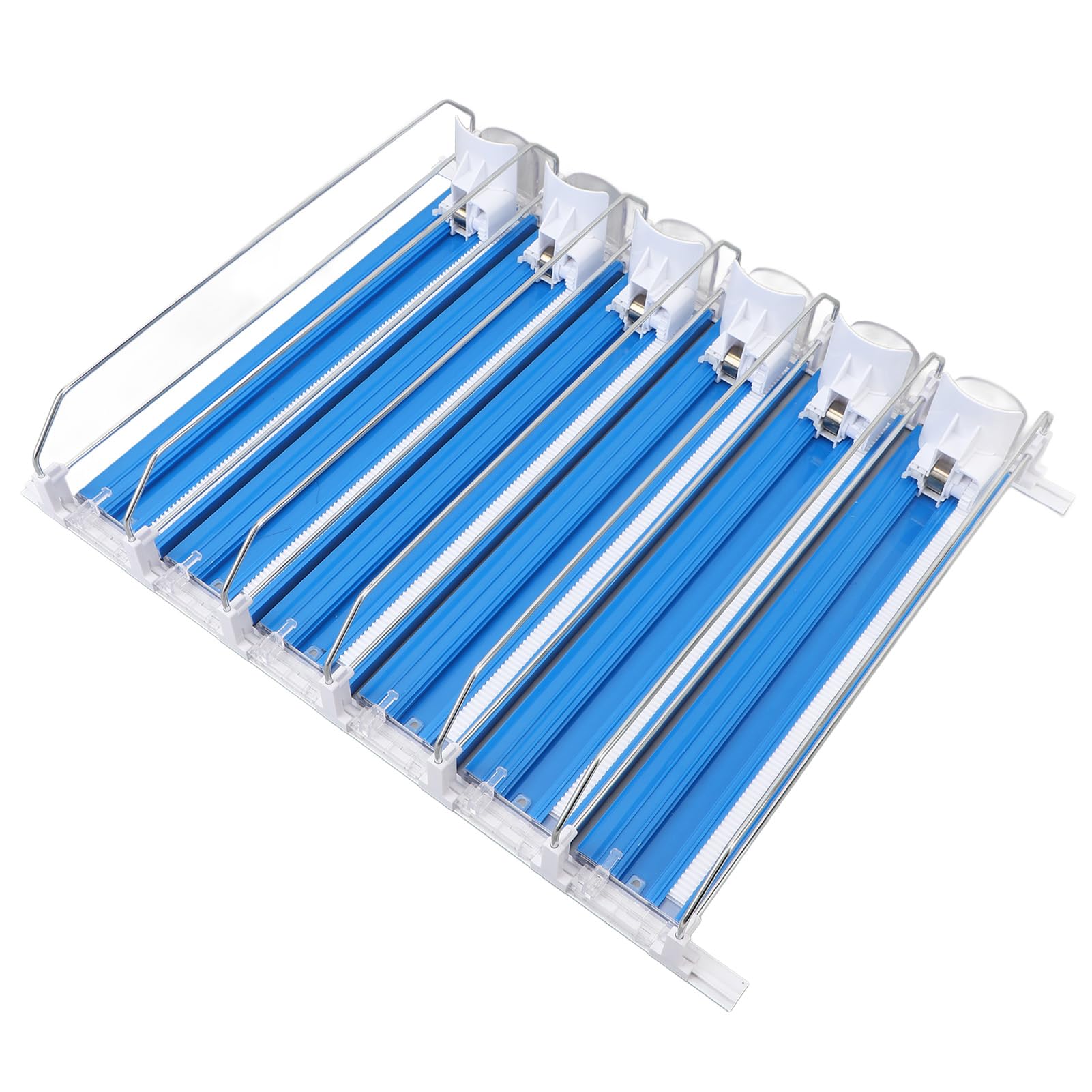 Organizador de bebidas para refrigerador, dispensador de latas de bebida ajustable de 6 filas con empujador amortiguador deslizante, soporte de latas de refresco de ABS de fácil ca (Azul)