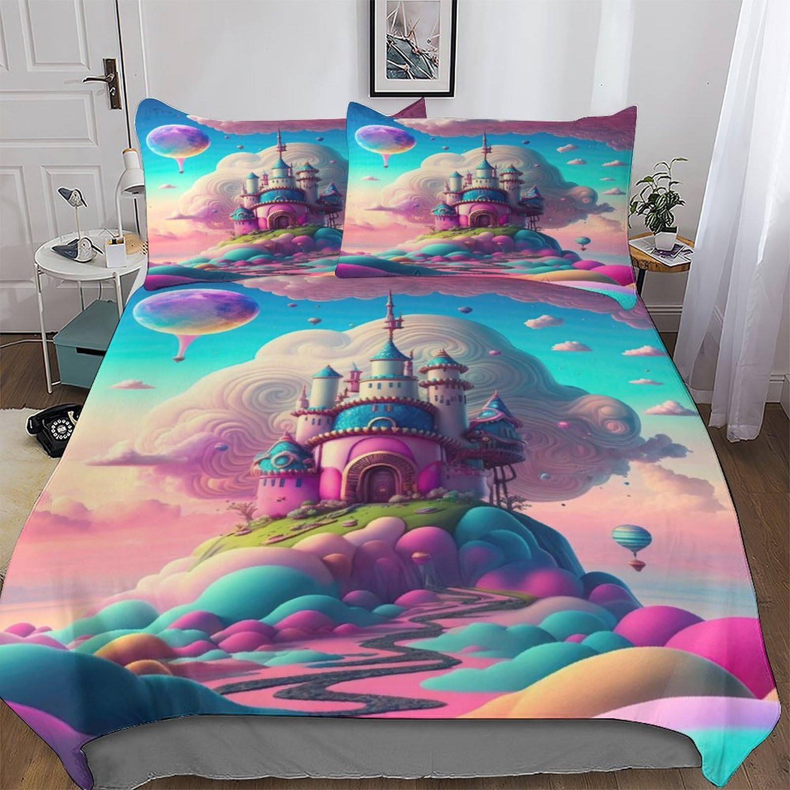 Housse de couette zippée Candyland anti-glisse 220x240 en microfibre douce facile à enfiler
