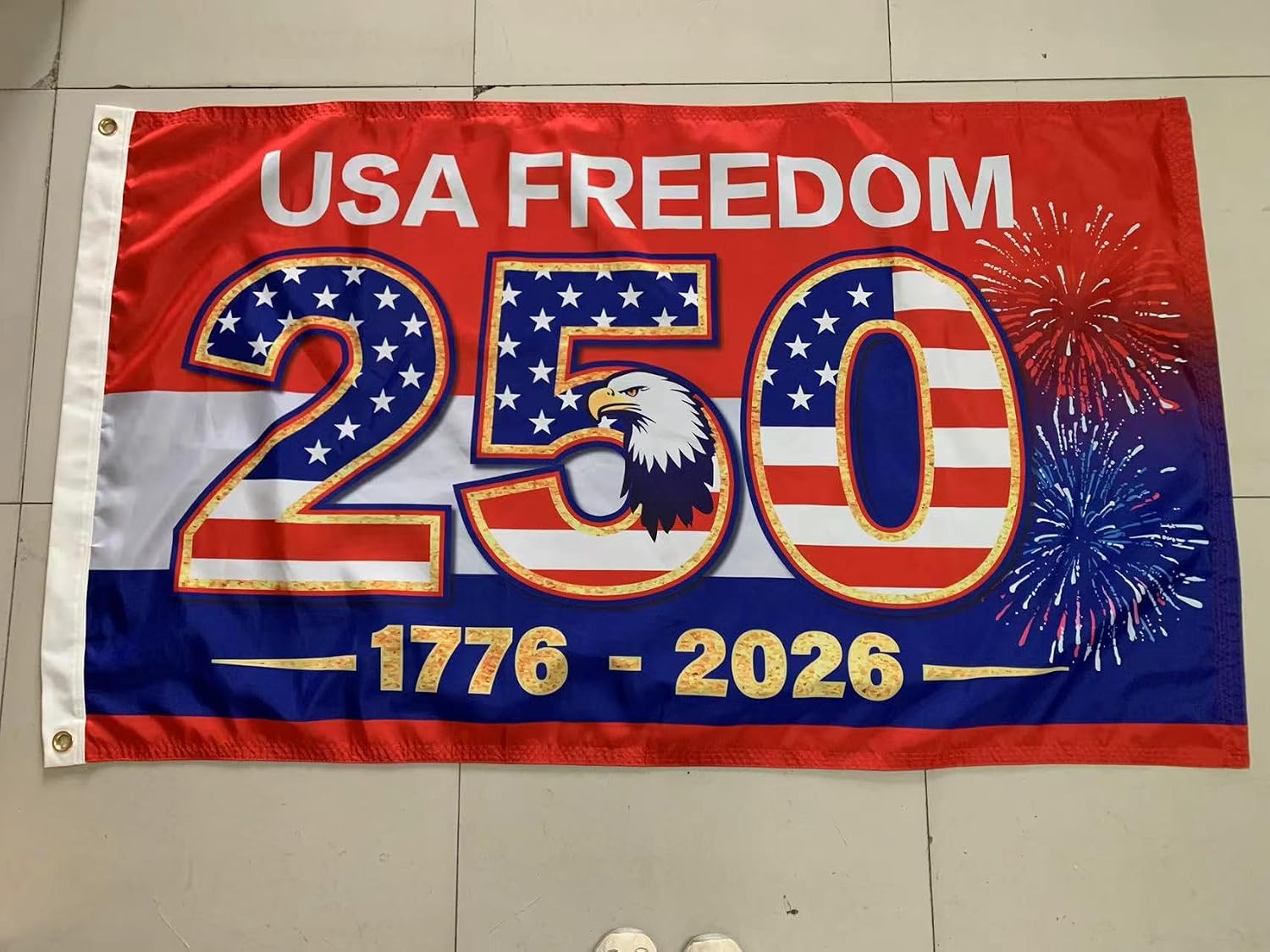 Heavy Duty 3 Ply 250th Anniversary USA Flag Double Sided 3x5 Ft 100D Polyester, 12oz Canvas Header & Brass Grommets, 250 Year American Flag 1776-2026, for 4th of July