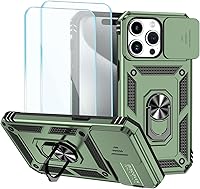 Vista 2 de Funda para teléfono SunStory para iPhone 11 con protector de pantalla HD y cubierta deslizante para la cámara y soporte giratorio con anillo