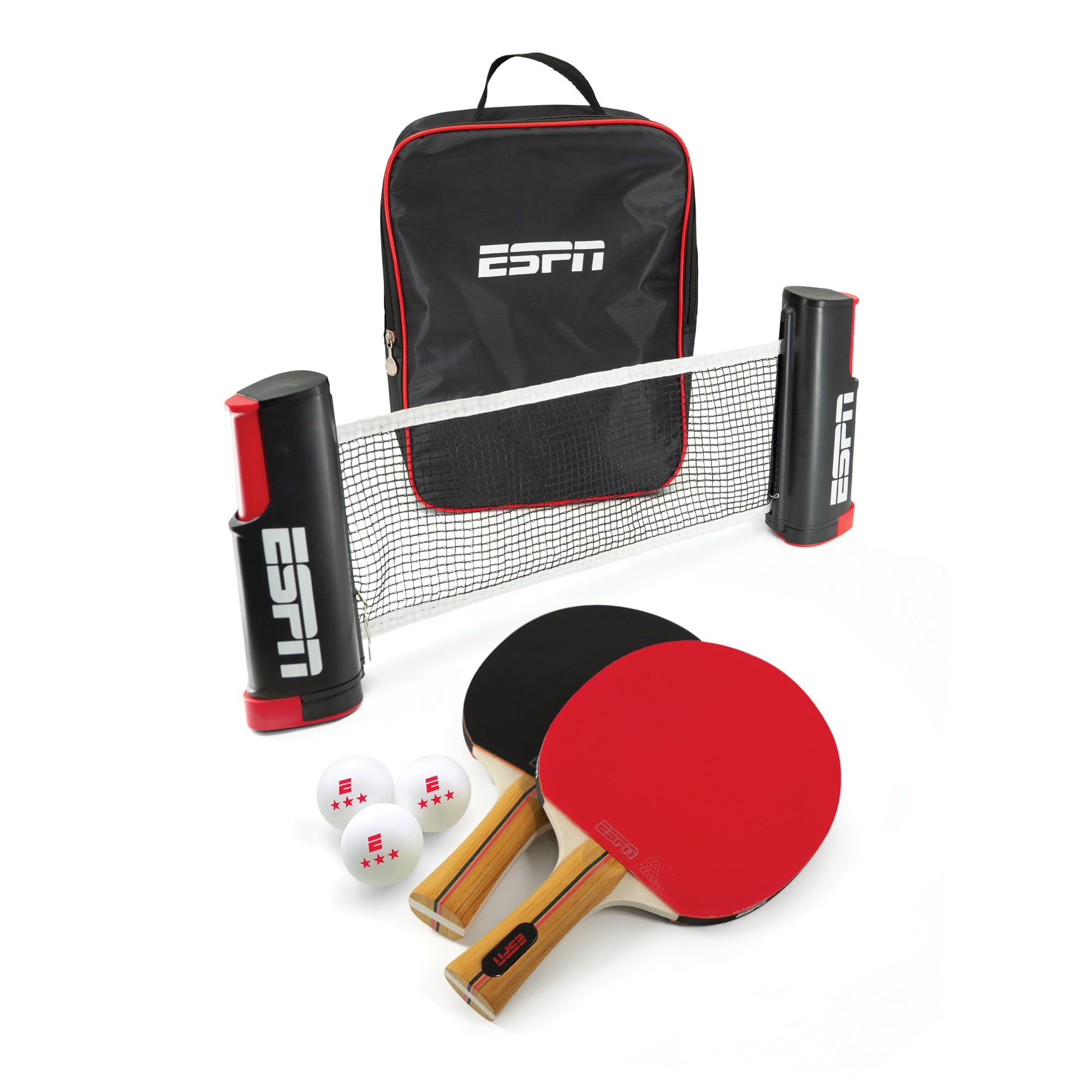 ESPN Tischtennis-Set enthält 3 Tischtennisbälle, 2 Tischtennisschläger, tragbares Tischtennisnetz und Reisetasche, Tischtennis; ideal für Kinderspiele, Familienspiele und Spieleabende