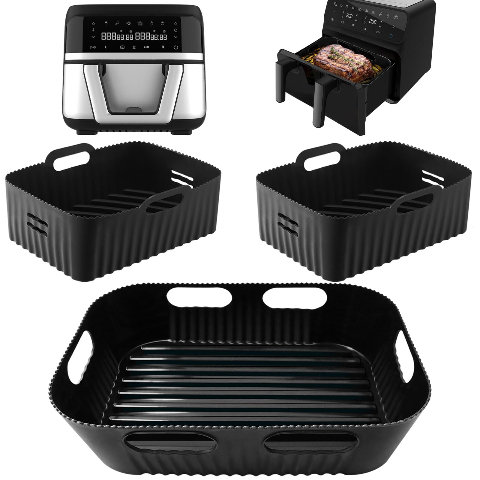 3 Piezas Molde Silicona Freidora de Aire sólo para Cecotec 9 L Cecofry Dual 9000 Air Fryer, Accesorios Freidora de Aire sin Aceite, Reutilizable Moldes Silicona Air Fryer (1 * 9 l+2 * 4,5 l)
