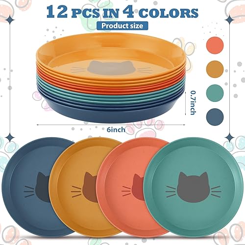 Miniatura 9 de Gerrii 12 cuencos redondos de 6 pulgadas para aliviar la fatiga y la fatiga con bigotes, plato de comida húmeda para gatos, plato ancho y pequeño
