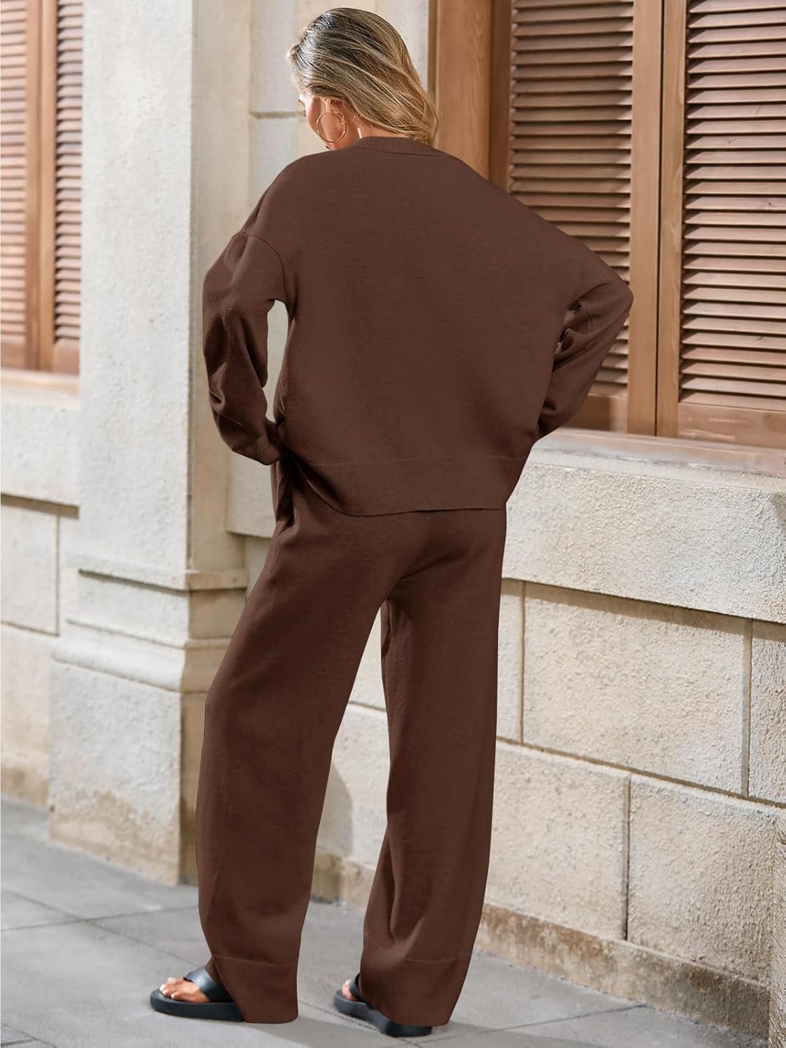 Tankaneo Womens 2 Piece Sweater Sets Oversized Tie Front Cardigan Elastic Waist Pants 2025 Matching Loungewear - Image 5