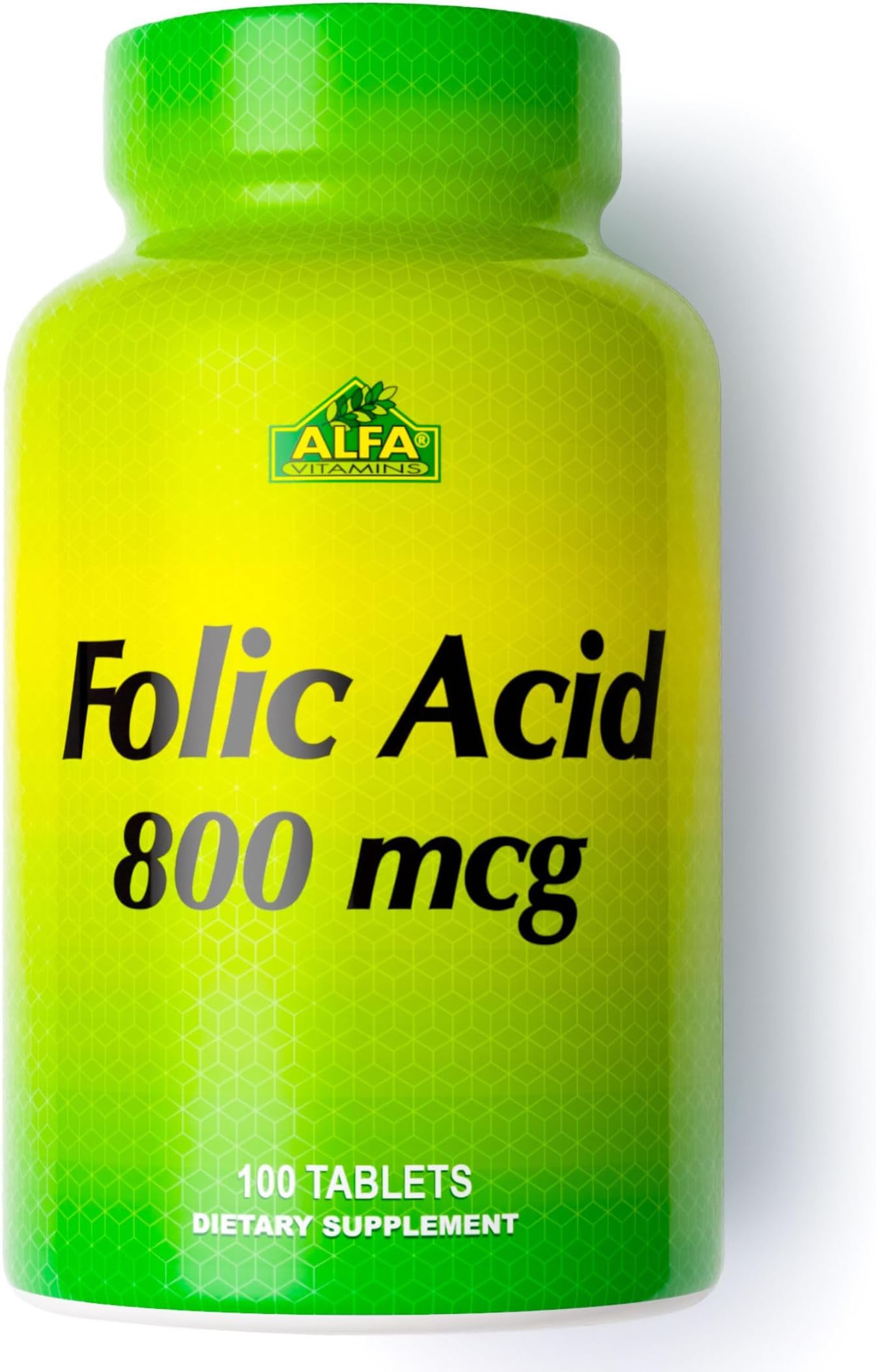 Folic Acid 800 mcg Prenatal Supplement, Supports Cardiovascular Health, Body & Brain Functions, Red Blood Cell Formation & Healthy Fetal Development, Dietary Supplement, 100 Tablets