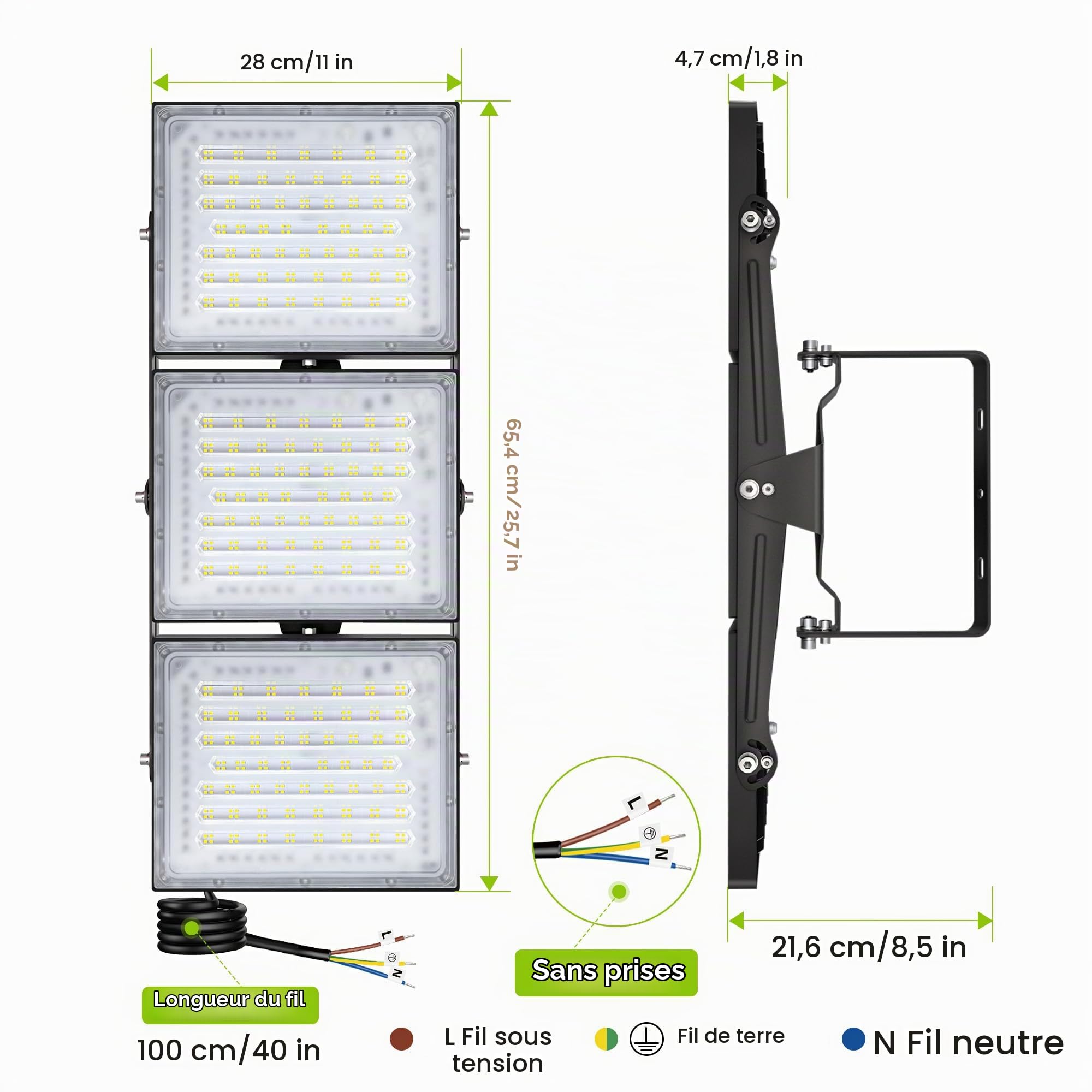 STASUN 600W Projecteur LED Extérieur, 54000lm Éclairage Extérieur, Lumière du Jour Blanche 5000K, IP66, Projecteur Extérieur Lampe de Sécurité Extérieur avec 3 Têtes Réglables pour Cour, Rue, Parking