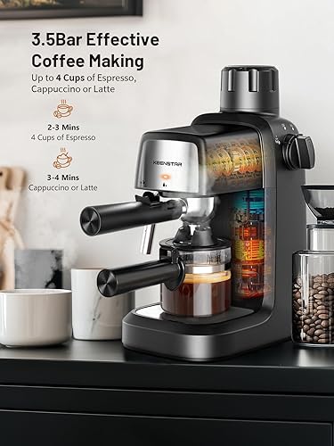 Miniatura 2 de KEENSTAR Máquina de café expreso de 3.5 bar con espumador de leche, máquina compacta de espresso y capuchino de 800 W con función de Negro