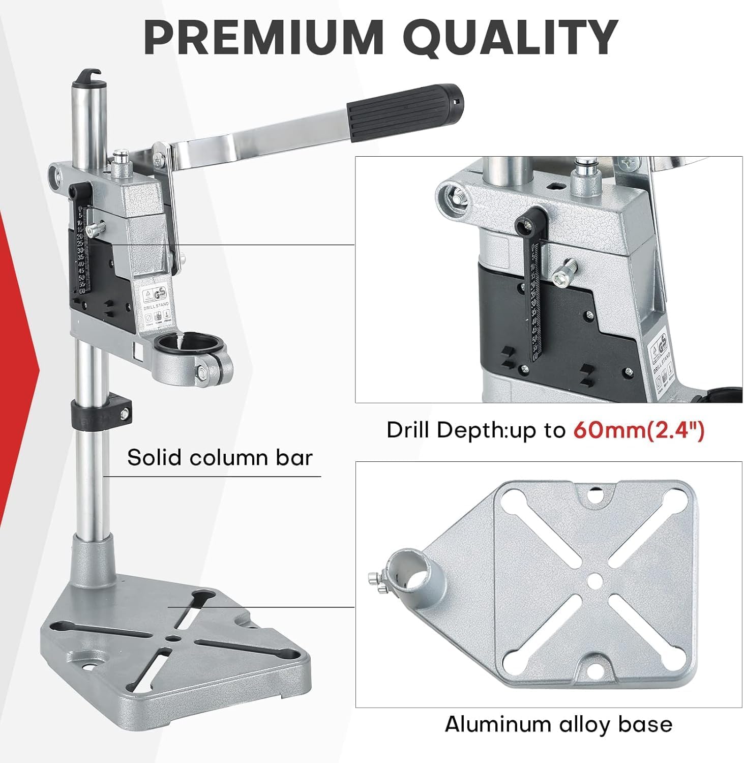 Colonne de support de Perceuse Réglable avec Mâchoires Plates, Support à Outils Robuste pour Perceuse - Diamètre de Serrage de 43 mm pour un Perçage Précis