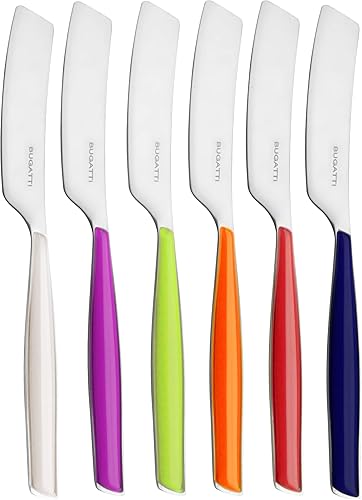BUGATTI, Glamour® - 6 esparcidores pequeños de acero inoxidable 18/10 con asas, colores mixtos, marfil, azul, iris, verde, naranja, rojo, con
