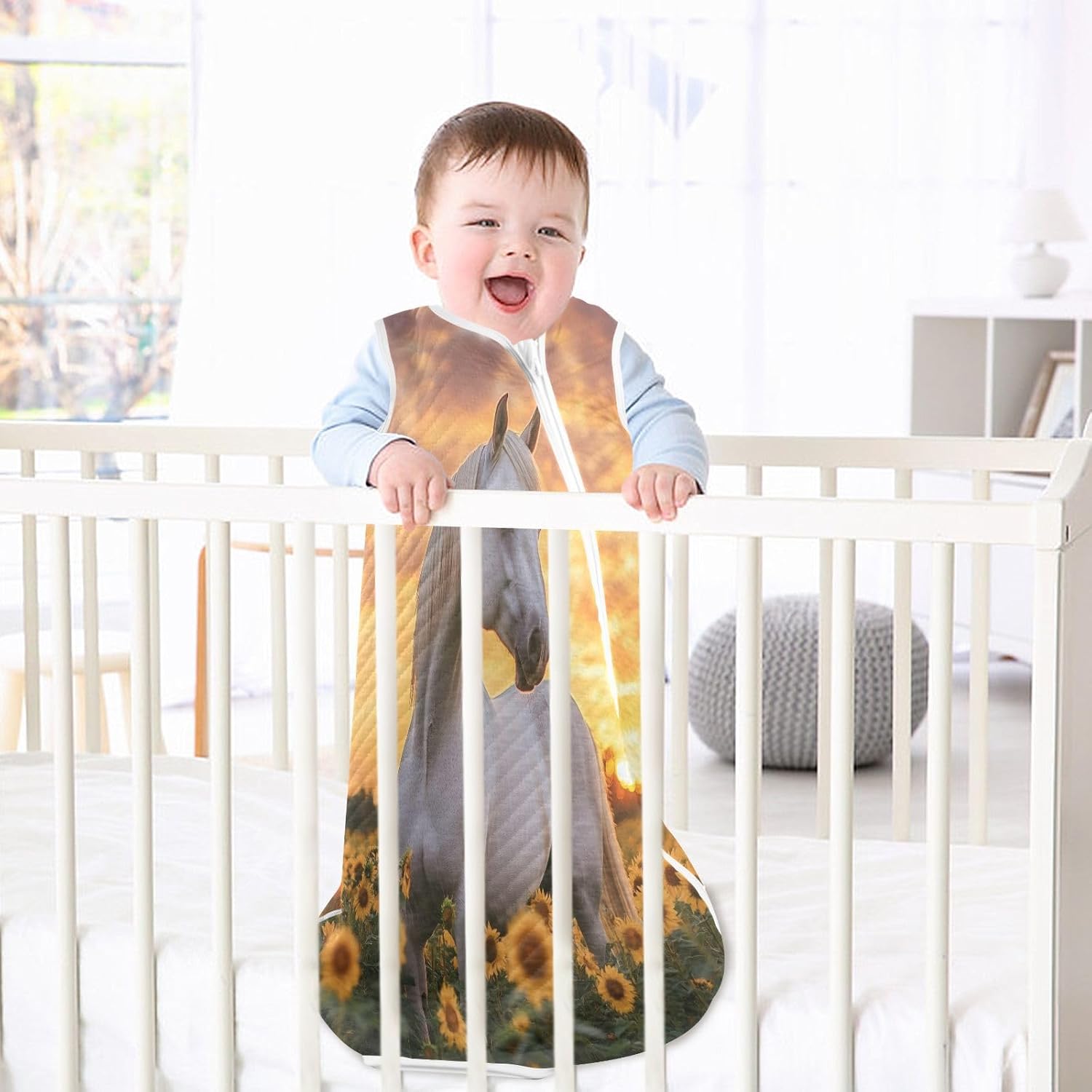 Kigai Horse Sunflowers Baby Sleep Sack Wearable Blanket Sleeping Bag 2-Way Zipper Soft Swaddle Transition Sack