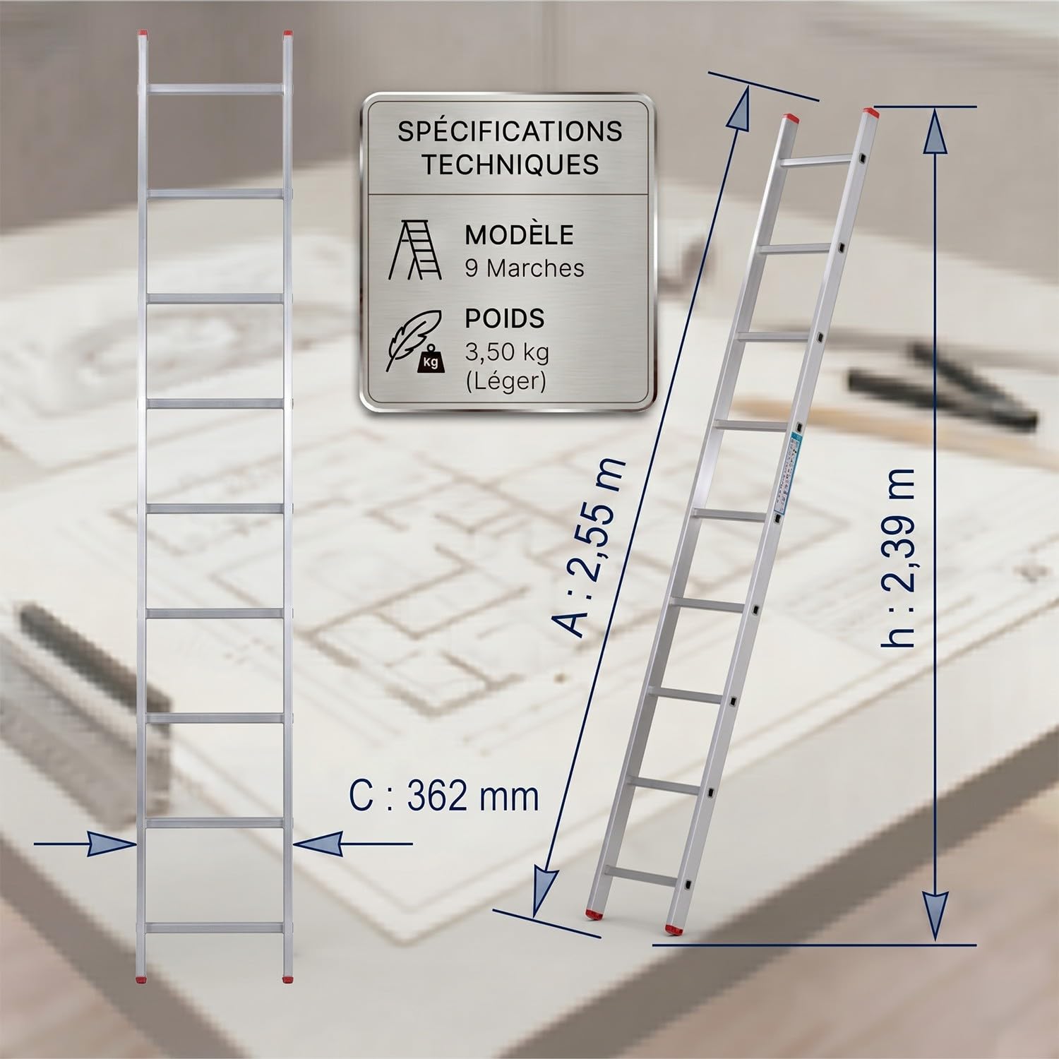 Xtra Echelle Simple en Aluminium 9 marches