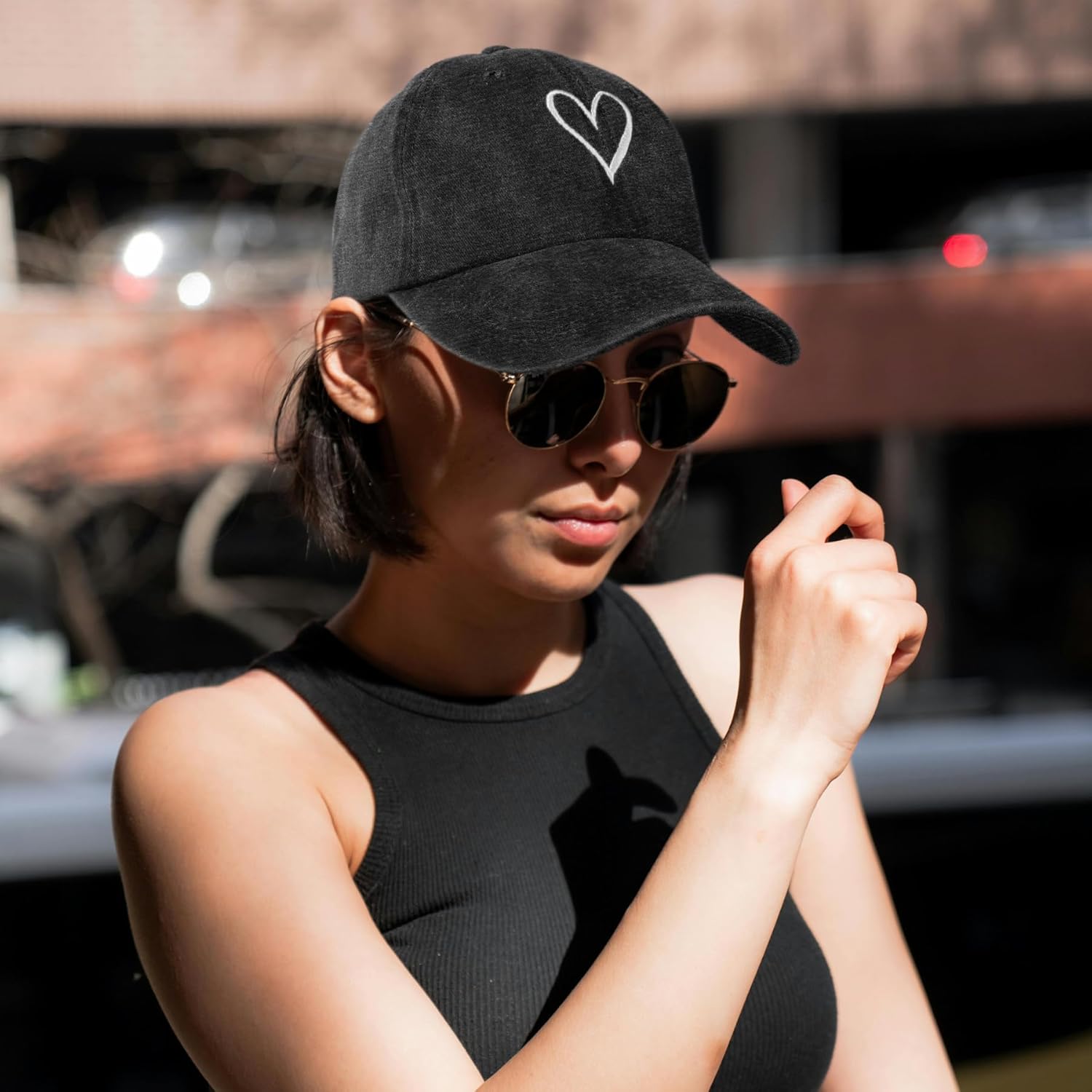 Vintage Washed Baseball Cap Women - Adjustable Distressed Twill Soft Cotton Ladies Hat Cute Love Heart Embroidered - Image 5