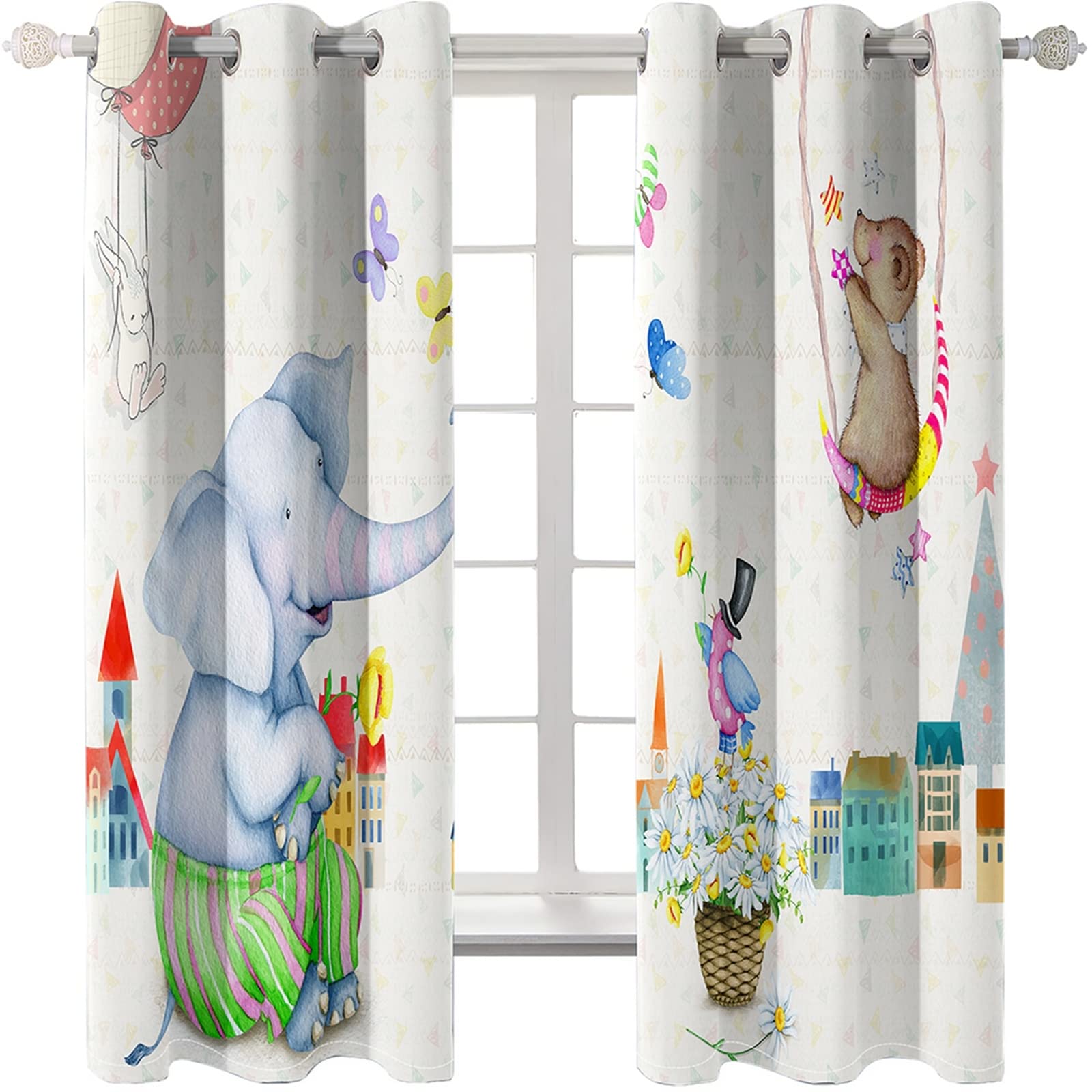 AMDXD Cortina de poliéster blanca, cortina infantil, diseño de mariposas, 264 x 160 cm