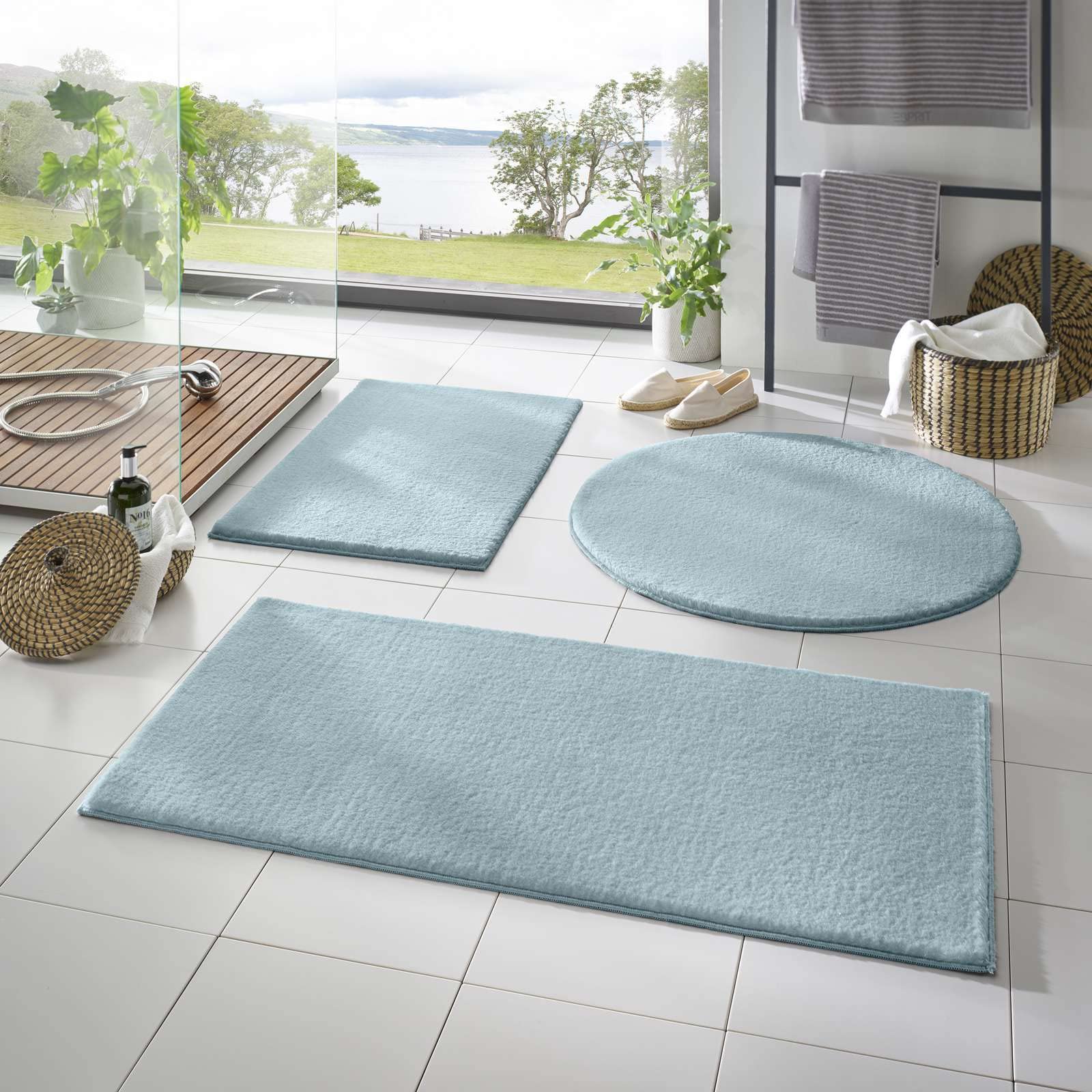 Taracarpet Badematte Fiona - rutschfest, waschbar, sehr weich und kombinierbar als Set - uni hellblau 060x120 cm