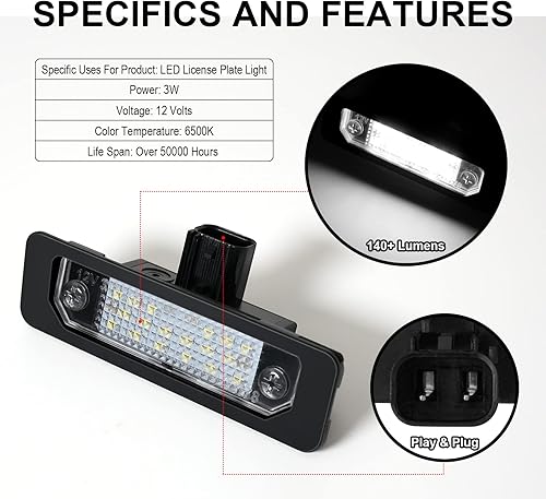 Miniatura 9 de litzland Luz LED para placa de matrícula compatible con Ford Mustang 2005-2009 luz de etiqueta 6500K blanca 1 pieza
