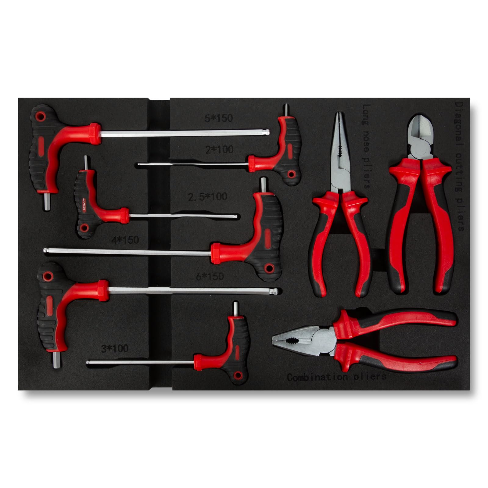 EBERTH Set d'outils multitâches 81 pièces Pour servante d'atelier, inserts d'outils étiquetés en mousse, Pour 4 tiroirs, Equipement automobile et d'atelier professionnel, Rouge