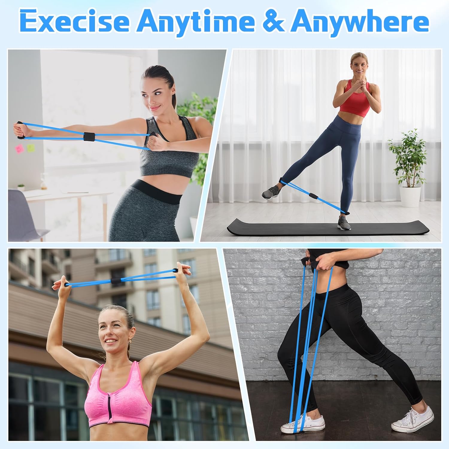 Halloscume 20 Pack Figure 8 Shaped Resistance Bands with Handles Bulk Exercise Fitness Bands Arms Shoulder Leg Stretching Gym Workout Equipment for Muscle Training Women Men