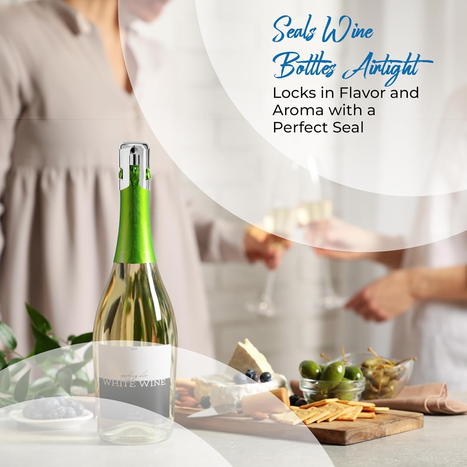 RISING MOON&STAR Champagne Stopper, Stainless Steel - Airtight Seal for Sparkling Wine Bottles, Universal Fit, Leak-Proof, Dishwasher Safe