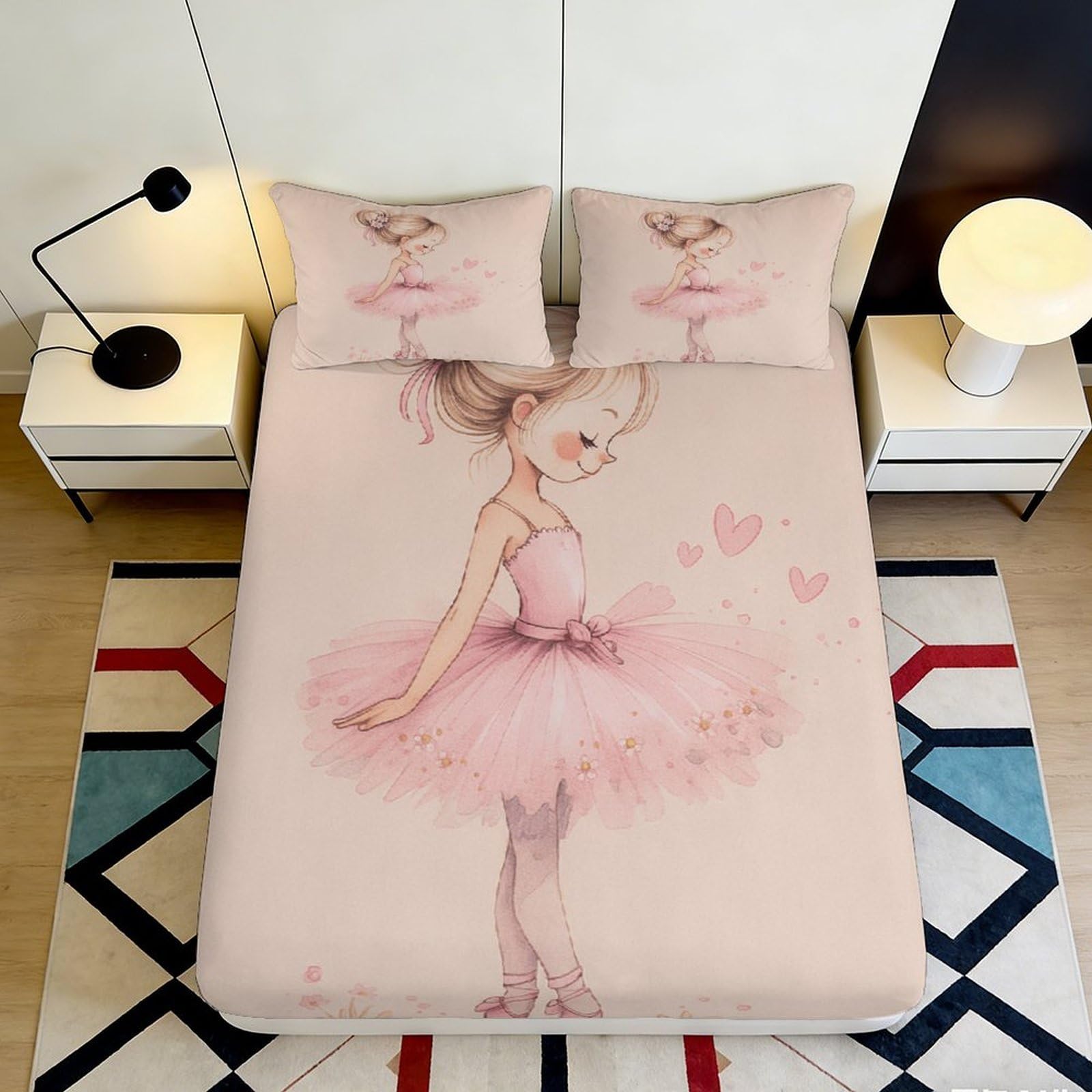 3D Printed Ballerina Fitted Sheet Microfiber Deep Pocket Non-Slip for Adults Bedroom Bedding Ballet Mattress Fitted Cover Full Wrap Washable 180x200x25cm