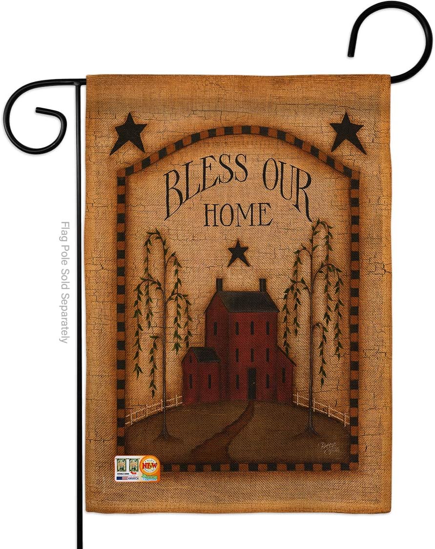 Classic Bless Our Home Burlap Garden Flag Country Living Primitive Farm Western Barn American Rustic Cowboy Rural Ranch Small Decorative Gift Yard House Banner Double-Sided Made In USA 13 X 18.5