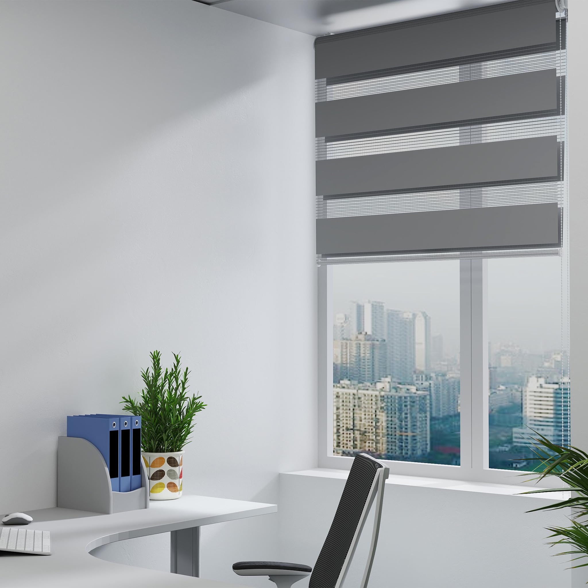 UISEBRT Doppia tenda a rullo, fissaggio senza fori, grigio, larghezza 120 x altezza 220 cm, tenda doppia per finestre senza fori, protezione solare per ufficio, soggiorno, cucina, bagno