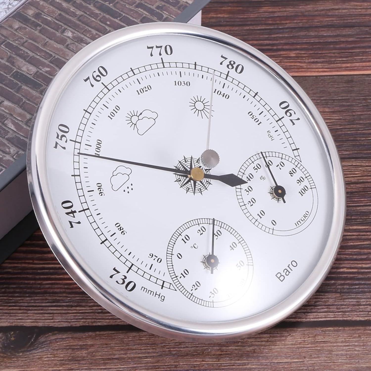 Wall Hanging Barometer Barometers for The Home Wall Mounted Household Thermometer Hygrometer High Accuracy Pressure Gauge Air Weather Instrument Barometer,White