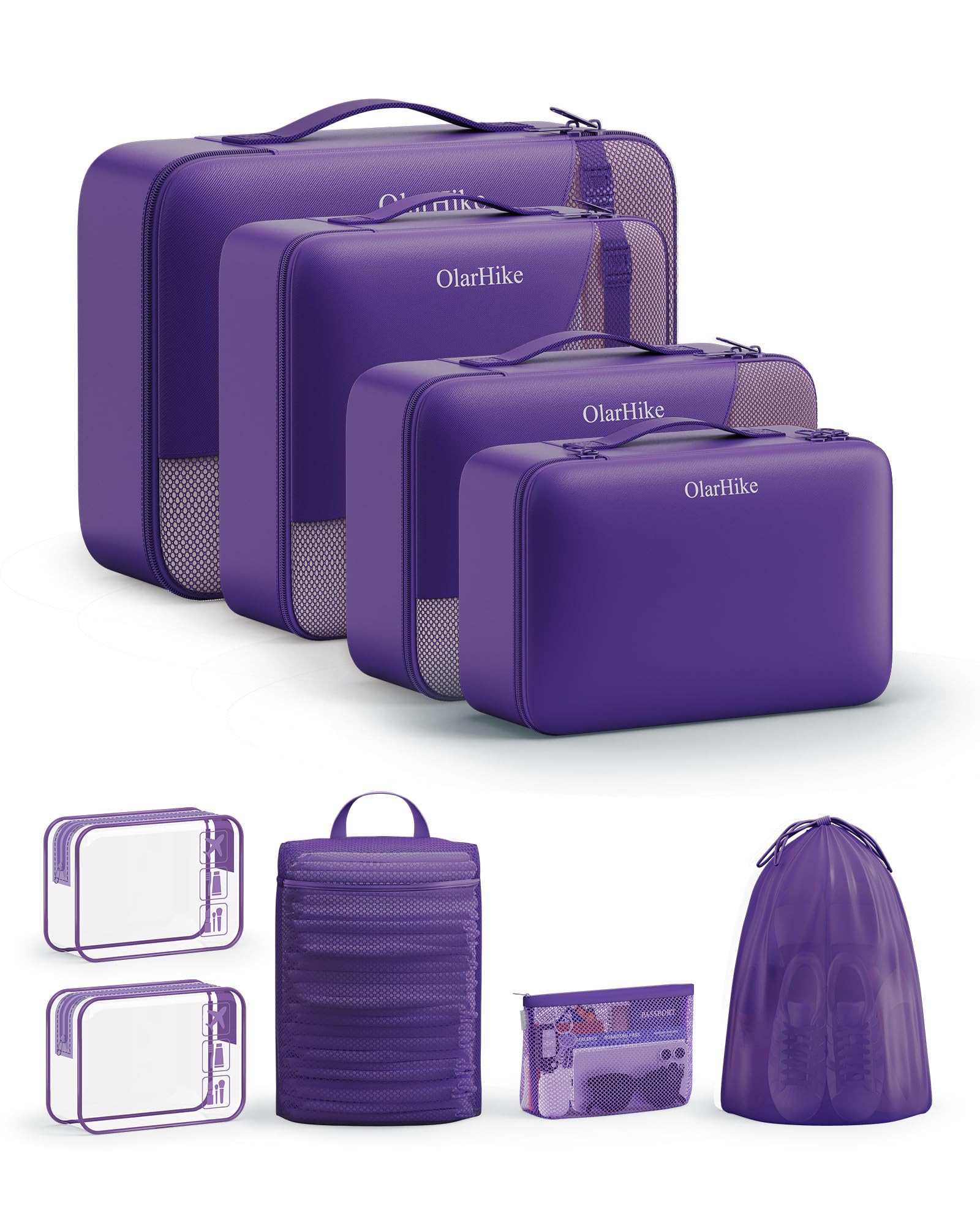 OlarHike Packing Cubes for Travel,Gifts for Women Mom,Anti-Tearing Suitcase Organizer for Luggage with Shoe &amp; Hanging Toiletry Bag,Vacation Essentials &amp; Accessories for Cruise Ship,11 Set,Purple