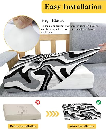 Miniatura 5 de Fundas de cojín para sofá, color negro, blanco y gris, funda elástica para sofá con parte inferior elástica, fundas de sofá modernas de arte