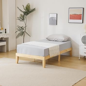 12 Classic Low Profile Solid Wood Platform Bed, Floor Bed Frame Japanese Style Design 8.5 Under Bed Storage,Without Headboard Easy Assembly No Box Springs Required (Natural, Twin)