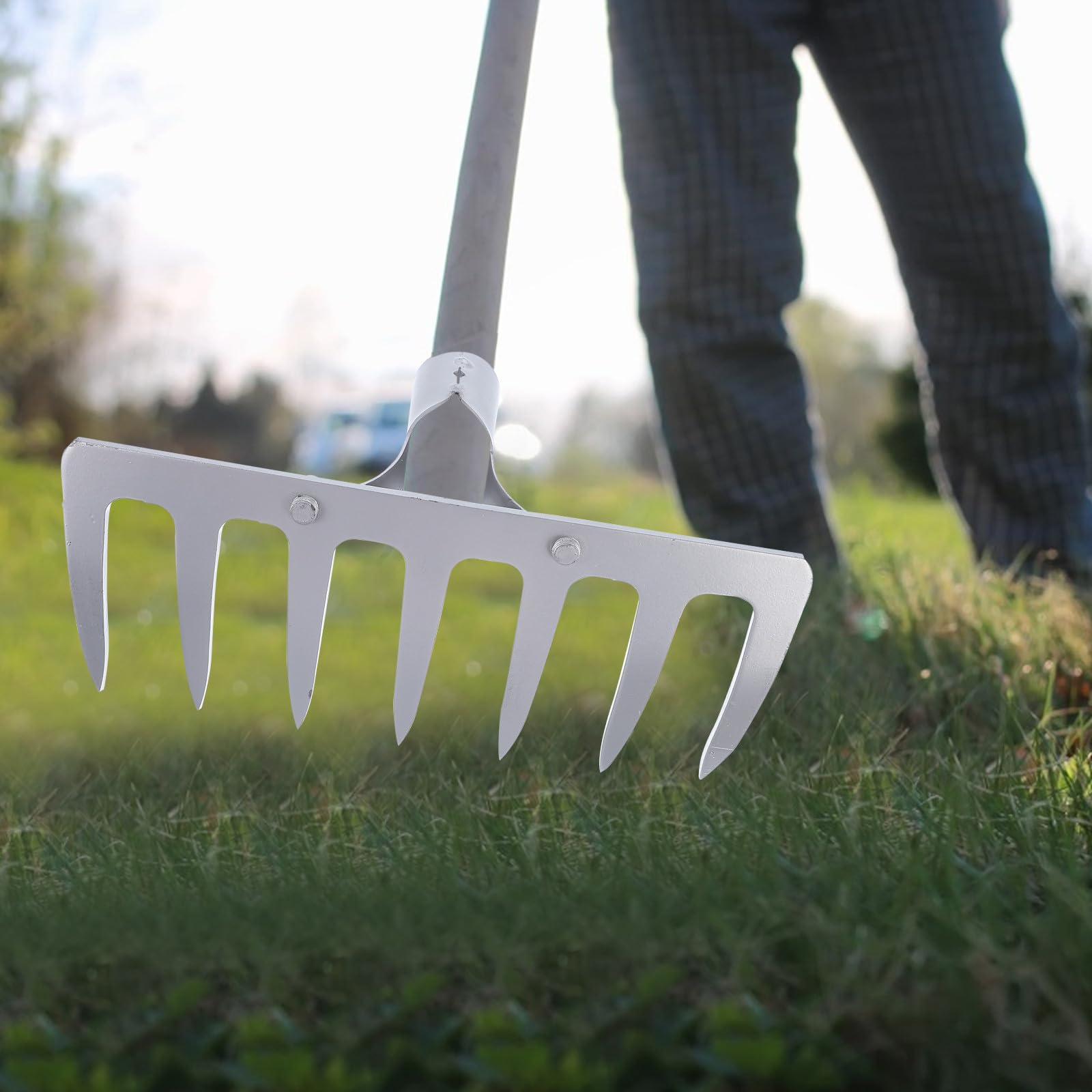 Râteau de jardin en acier à 11 dents pour la terre et le gazon, grand outil agricole manuel pour la plantation et l'entretien des pelouses, râteau robuste pour décompacter le sol à la ferme et au ja
