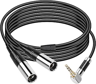 CERRXIAN Dual Mini XLR to 3.5MM Stereo Mic Cable,90 Degree 3.5mm 1/8 Inch TRS Male to 2 Mini XLR Male Y Splitter Cord,for Audio Conversion of Camera And Other Equipment-MM5.9FT