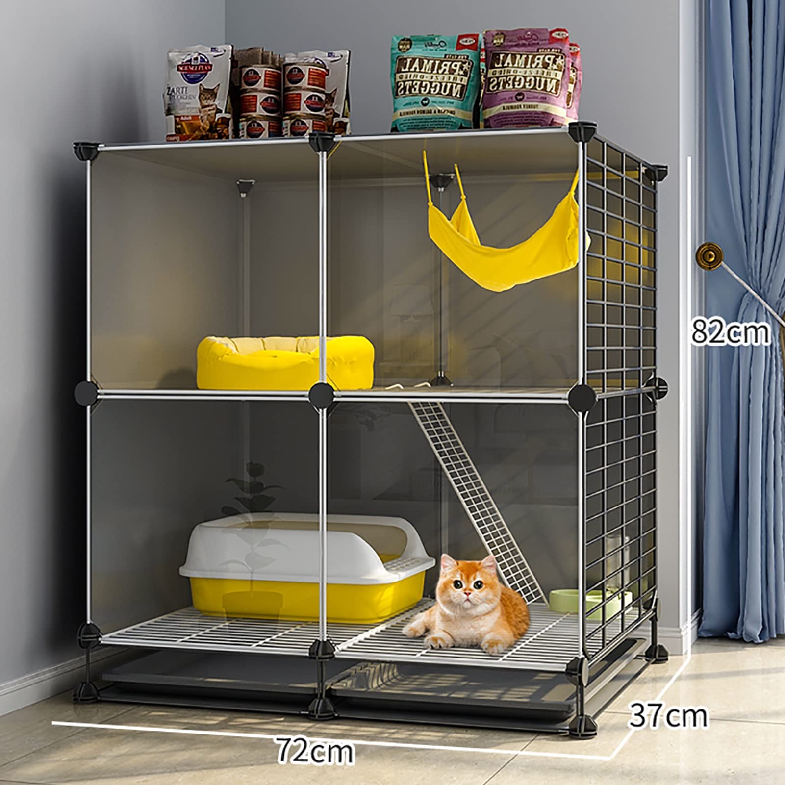 Jaula panorámica para Gatos, casa de Interior, Gran recinto de Ejercicio con escaleras, Valla Modular de plástico para hámster, Mascotas y Animales pequeños (Color: B, tamaño: 72 x 72 x 72 c