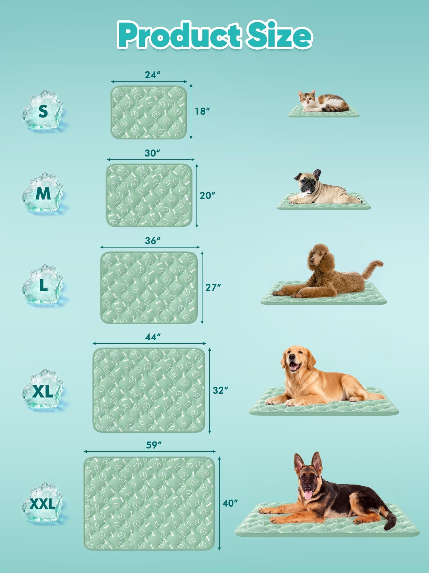 Jakelove Tapis rafraîchissant pour chien - 90 x 70 cm - Auto-rafraîchissant avec changement de couleur et tissu Arc-Chill - Extra épais de 2 cm - Antidérapant et imperméable - Idéal pour canapé et lit