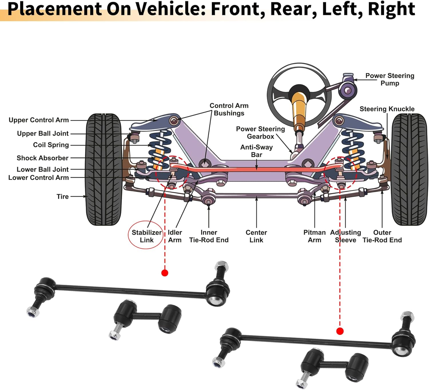 X AUTOHAUX 4pcs Front Rear Sway Bar Links Stabilizer Link Kit for Buick Regal 2012 for Buick Regal 2014-2017 Suspension Kit No.K750660/K750521