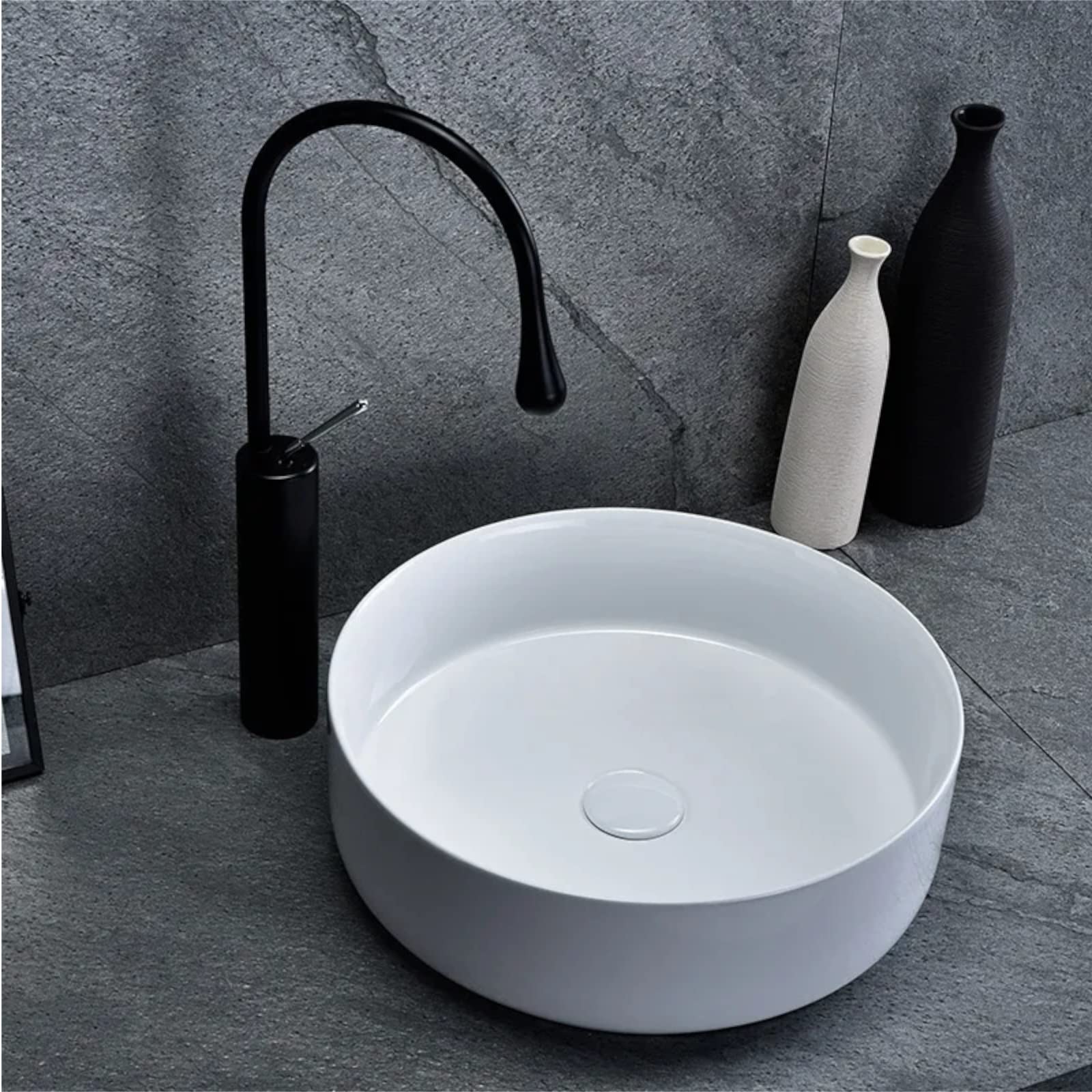 VBChome Waschbecken 45 x 45 cm Keramik Weiß Runden ohne Hahnloch Kleine Waschtisch Handwaschbecken Aufsatzwaschbecken Waschschale Gäste WC