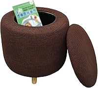 Vista 11 de Funda otomana redonda, fundas elásticas para otomanas, 2 piezas, fundas protectoras para reposapiés a cuadros suaves con parte inferior elástica