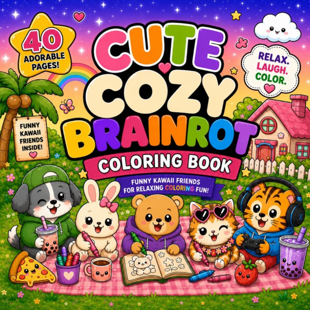 Cute Cozy Brainrot Coloring Book: Funny Kawaii Friends for Relaxing Coloring Fun