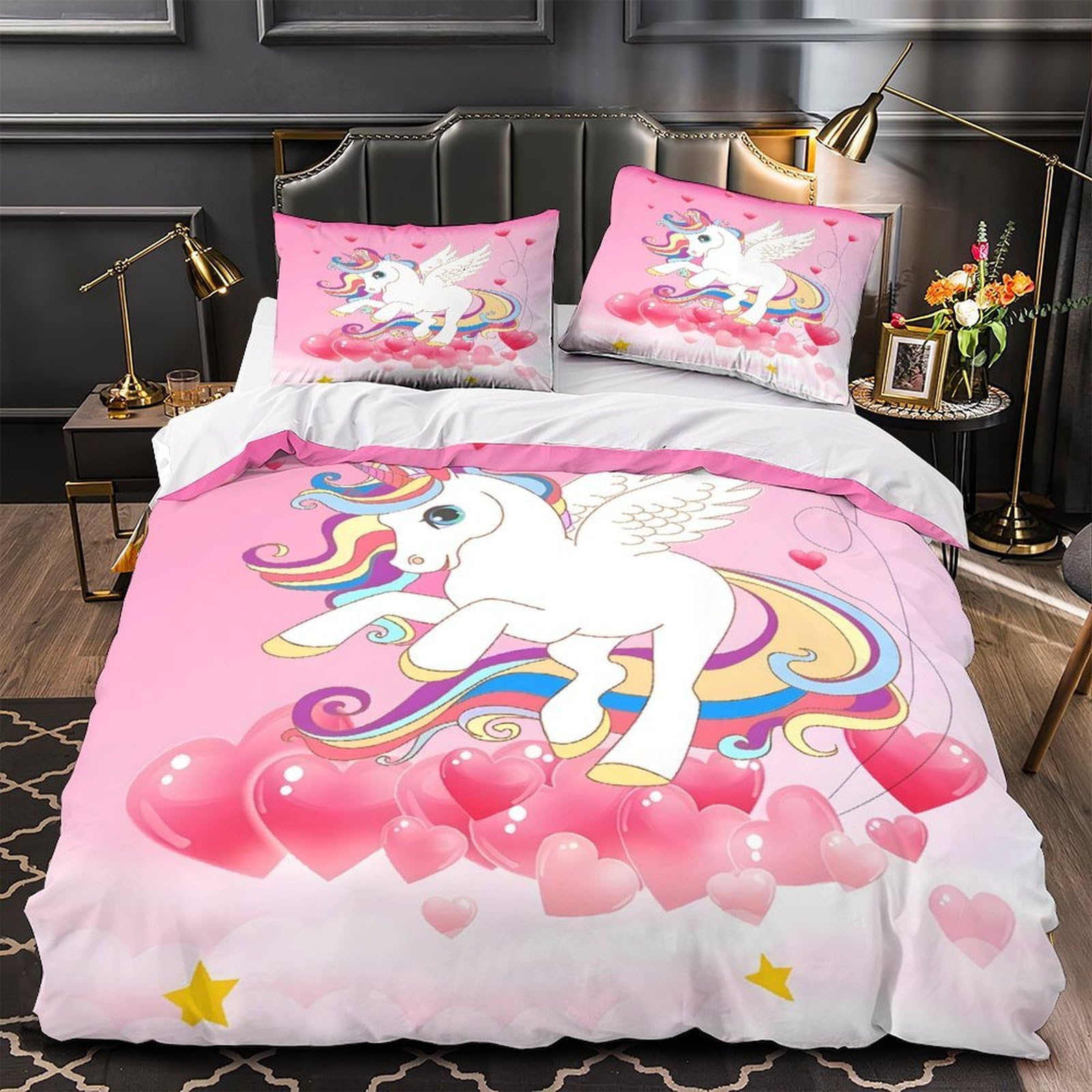 Housse de Couette Licorne 135x200cm hypoallergique pour éviter les allergies