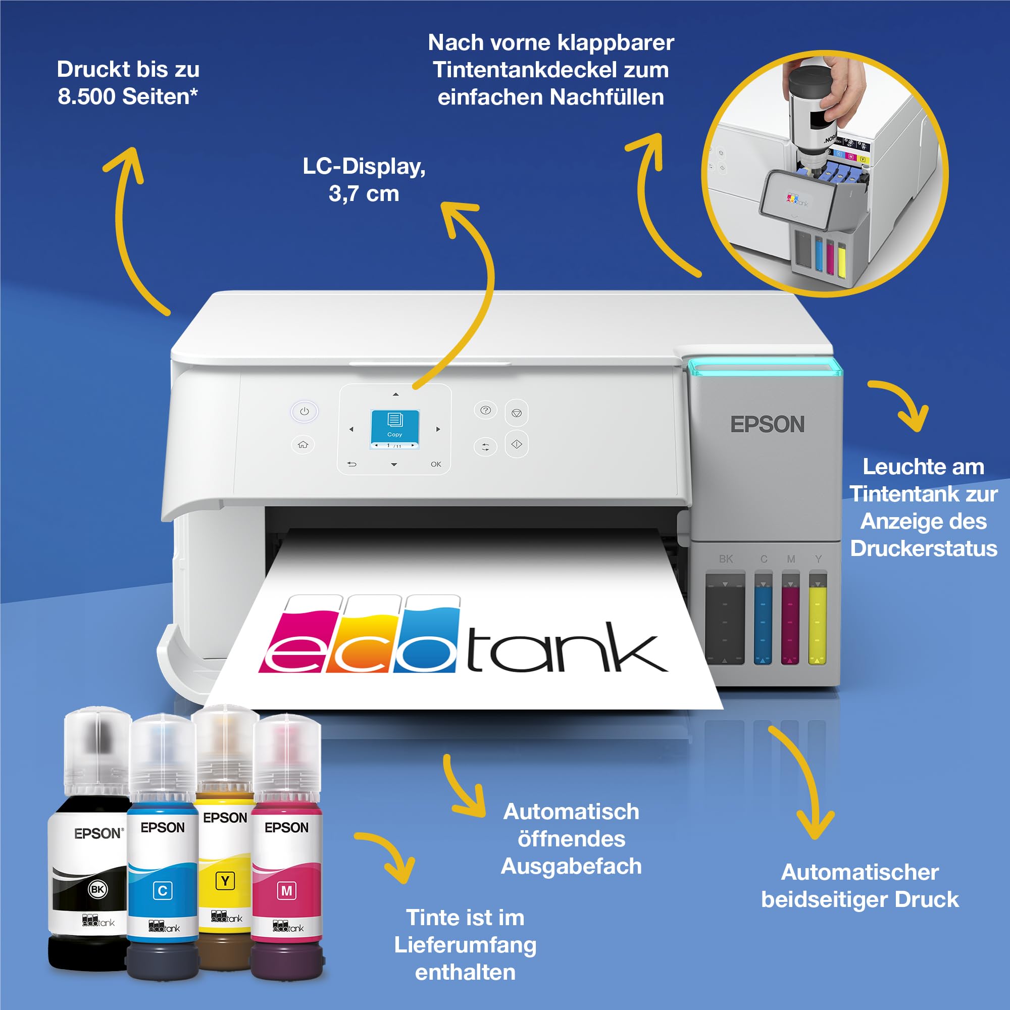 Epson EcoTank ET-2956 Weißer A4-Multifunktionsdrucker mit Wi-Fi & AirPrint Tintentank – Bild 2