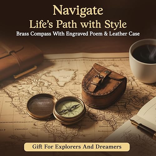 Miniatura 2 de Wind & Weather Antiqued Brass Poem Compass with Leather Case