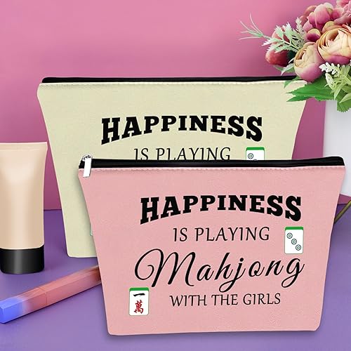 Miniatura 4 de Sazuwu Mahjong - Bolsa de maquillaje divertida para mujer, 2 piezas beige., Viaje,Único