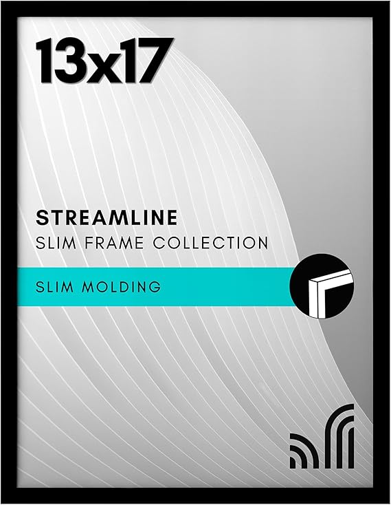 Americanflat 13x17 Picture Frame with Polished Plexiglass - Streamline Collection - Thin Border Picture Frame for Wall Display - Hanging Hardware Included - Black