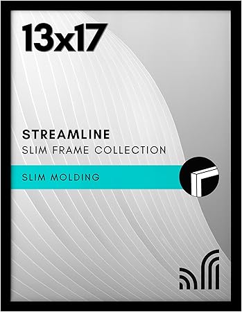 Americanflat 13x17 Picture Frame with Polished Plexiglass - Streamline Collection - Thin Border Picture Frame for Wall Display - Hanging Hardware Included - Black