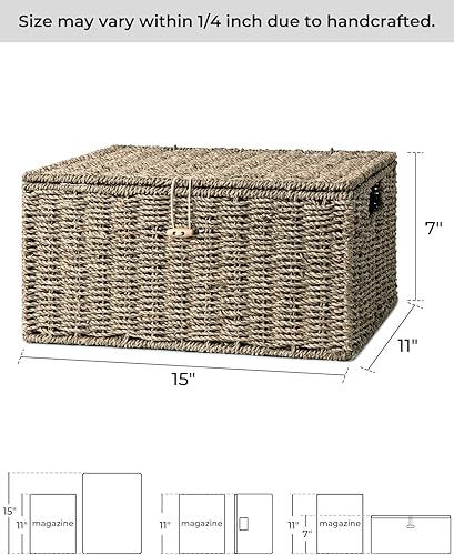 Miniatura 2 de StorageWorks Canastas de mimbre para organizar, cesta grande de mimbre con tapa, cesta decorativa con asas integradas, cestas de almacenamiento para