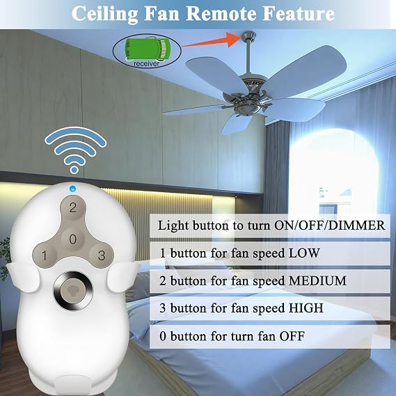 Universal Ceiling Fan Remote Control Kit with Receiver and Wall Mount | Replacement for Hampton Bay, Hunter, Harbor Breeze, 3 Speed with Light Dimmer, 434MHz