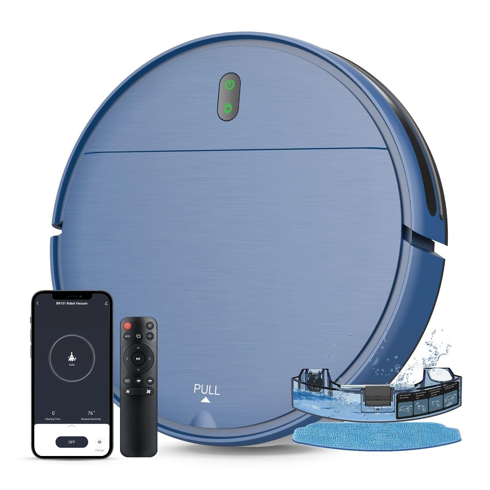 EWsdsfs BR151 Robot Vacuum Cleaner Auto Charging 6000Pa Power App Control Water Tank Wet Robot Vacuum Cleaner Electric Sweeper(Blue)